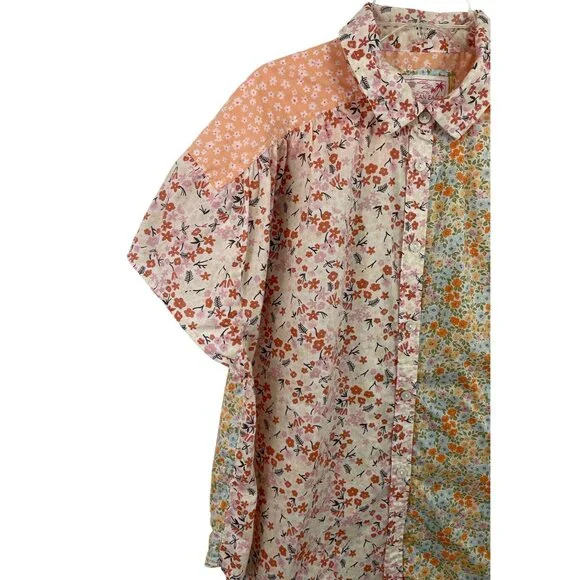 American Eagle Floral Patchwork Short Sleeve Button Down Womens Size Small - Picture 4 of 9